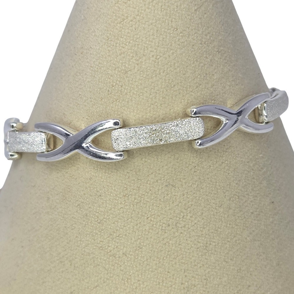 Sterling Silver Bracelet Interlocking X‎ Link Chain Matte Finish 7.25" 13g 7mm
